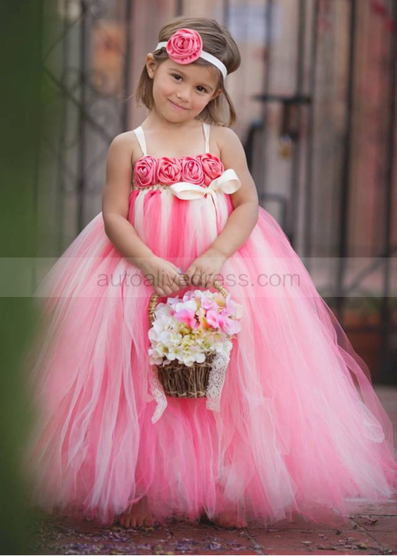 Tulle Flower Girl Dress With Rose Flowers